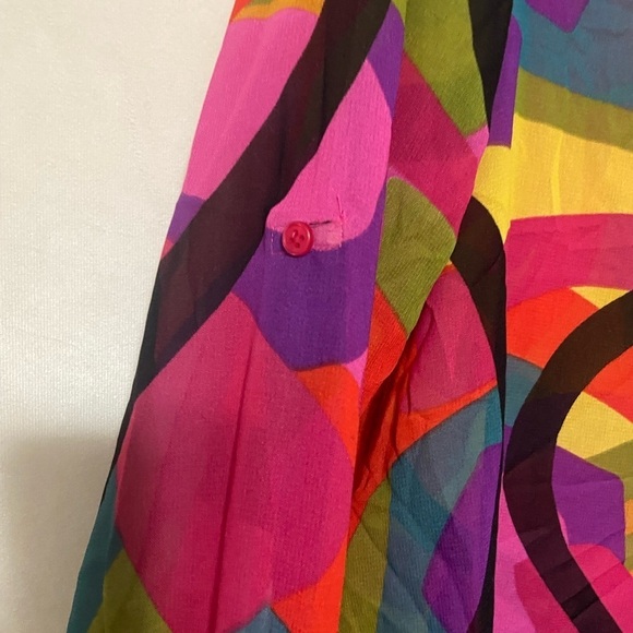 Live 4 Truth LIKE NEW colorful eclectic roll tab sleeve long line sheer tunic M - Picture 4 of 6